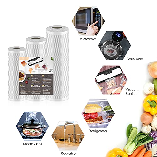 Rollos al Vacio para Envasadora al Vacío, 3 Rolls de Varios Tamaños,Almacenaje de Alimentos,Cocina,Sous Vide, 28x500cm/25x500cm/20x500cm