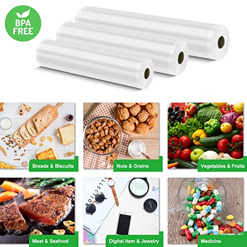 Rollos al Vacio para Envasadora al Vacío, 3 Rolls de Varios Tamaños,Almacenaje de Alimentos,Cocina,Sous Vide, 28x500cm/25x500cm/20x500cm