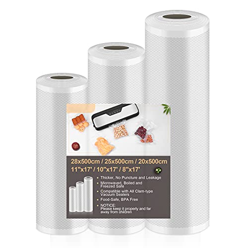 Rollos al Vacio para Envasadora al Vacío, 3 Rolls de Varios Tamaños,Almacenaje de Alimentos,Cocina,Sous Vide, 28x500cm/25x500cm/20x500cm