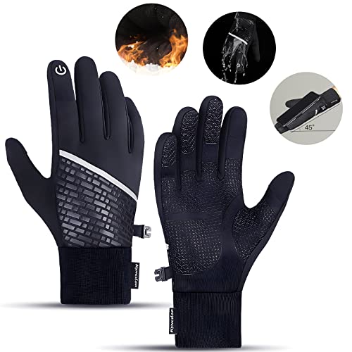 Romon Guantes de invierno para hombre y mujer, guantes de ciclismo antideslizantes y cálidos con pantalla táctil con tiras reflectantes para esquiar, correr, andar en bicicleta y hacer senderismo