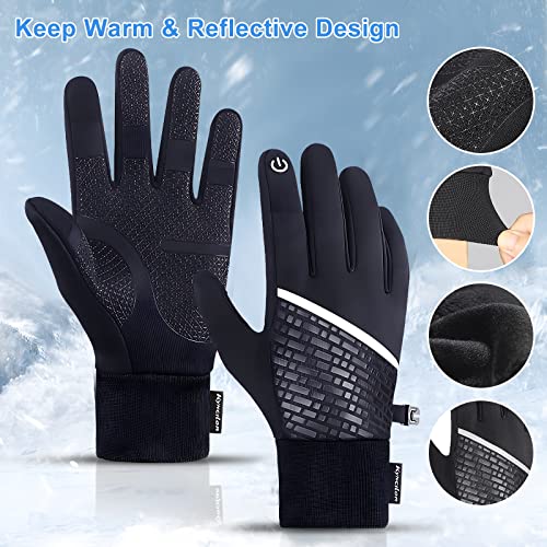 Romon Guantes de invierno para hombre y mujer, guantes de ciclismo antideslizantes y cálidos con pantalla táctil con tiras reflectantes para esquiar, correr, andar en bicicleta y hacer senderismo