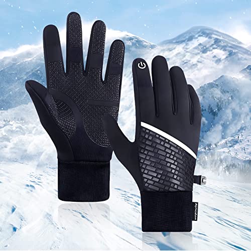 Romon Guantes de invierno para hombre y mujer, guantes de ciclismo antideslizantes y cálidos con pantalla táctil con tiras reflectantes para esquiar, correr, andar en bicicleta y hacer senderismo