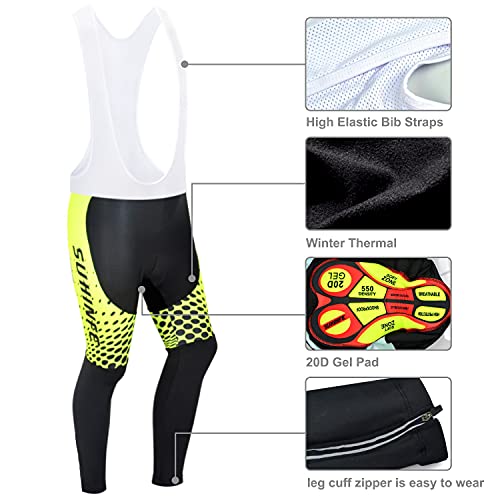 Ropa Ciclismo Invierno Hombre, Maillot Ciclismo Polar Térmico de Manga Larga y Pantalones Largos de Ciclismo Acolchados con Gel de Alta Densidad para Bicicleta de Carretera y MTB, Verde, XL