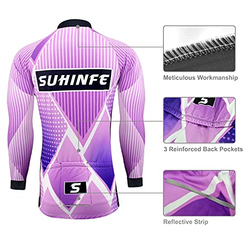 Ropa Ciclismo Invierno Mujer, Maillot Ciclismo Polar Térmico de Manga Larga y Pantalones Largos de Ciclismo Acolchados con Gel de Alta Densidad para Bicicleta de Carretera y MTB, Púrpura, S