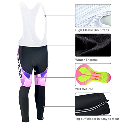 Ropa Ciclismo Invierno Mujer, Maillot Ciclismo Polar Térmico de Manga Larga y Pantalones Largos de Ciclismo Acolchados con Gel de Alta Densidad para Bicicleta de Carretera y MTB, Púrpura, XS