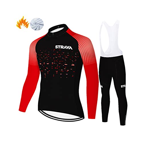 Ropa Ciclismo- Traje Maillot Manga Largo Hombres+Pantalones 20D Gel Acolchado -Conjunto Ropa Entretiempo Para Deportes Aire Libre Invierno/Otoño Transpiración PolarTermica Bike MTB Jerseys (3,XL)