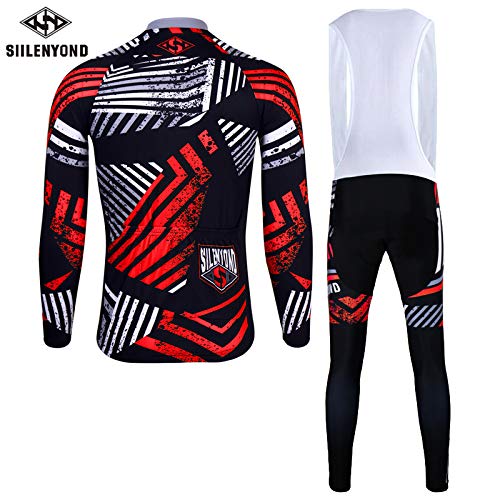 Ropa de Bicicleta Hombre MTB Traje de Ciclismo Mangas Largas Maillot+Pantalones Equipación de Ciclista, Talla M-3XL