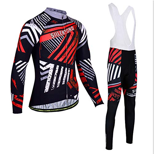 Ropa de Bicicleta Hombre MTB Traje de Ciclismo Mangas Largas Maillot+Pantalones Equipación de Ciclista, Talla M-3XL