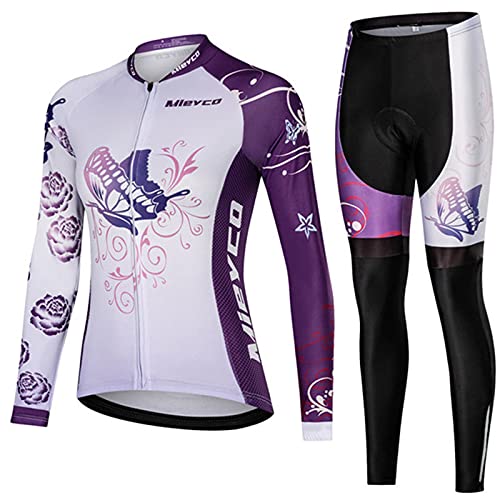 Ropa De Ciclismo - Maillot Ciclismo Mujer -Traje Largo Para Ciclismo Mujer+pantalones De Ciclismo Largos19D Gel Acolchado-MTB Ciclismo Maillots-Transpirable Y Muy Elástico Polar Térmico (17,M)