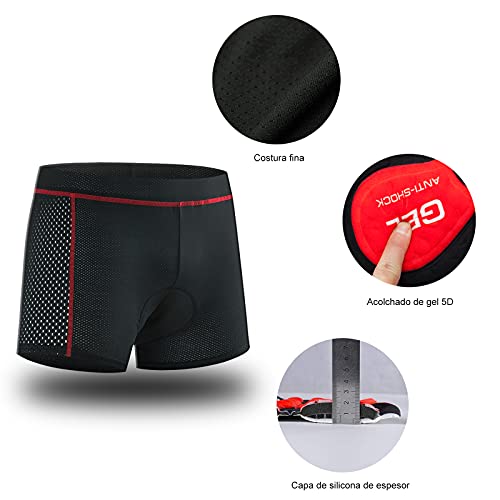 Ropa Interior de Ciclismo Hombre con 3D Gel Acolchado MTB Boxer Ciclismo Pantalones Cortos