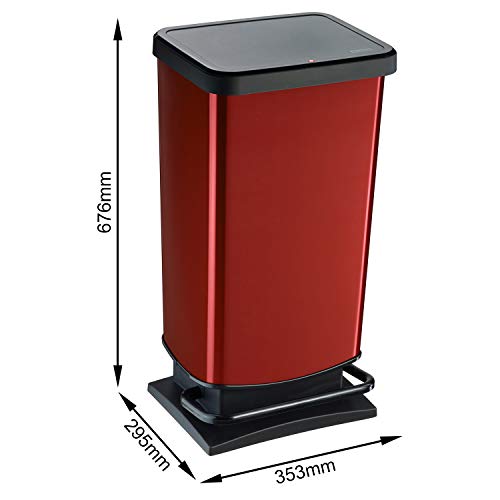 Rotho Paso, Cubo de basura de 40l con pedal y tapa, Plástico PP sin BPA, rojo metálico, 40l 35.3 x 29.5 x 67.6 cm