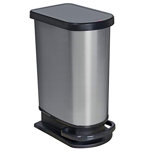 Rotho Paso - Cubo de Basura de 50 L con Pedal y Tapa, Plástico (PP) sin BPA, Gris (Carbono Metálico), 50 L (44.0 x 29.0 x 67.0 cm)