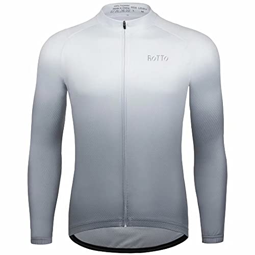 ROTTO Maillot Ciclismo Hombre Camiseta Ciclismo Manga Larga con Bolsillo Serie de degradados