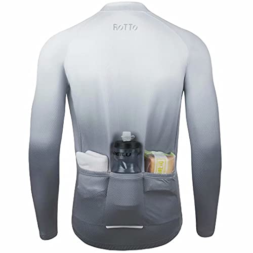 ROTTO Maillot Ciclismo Hombre Camiseta Ciclismo Manga Larga con Bolsillo Serie de degradados