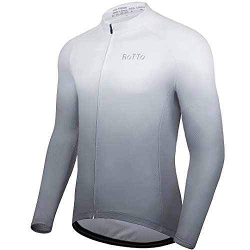 ROTTO Maillot Ciclismo Hombre Camiseta Ciclismo Manga Larga con Bolsillo Serie de degradados