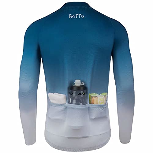 ROTTO Maillot Ciclismo Hombre Camiseta Ciclismo Manga Larga con Bolsillo Serie de degradados