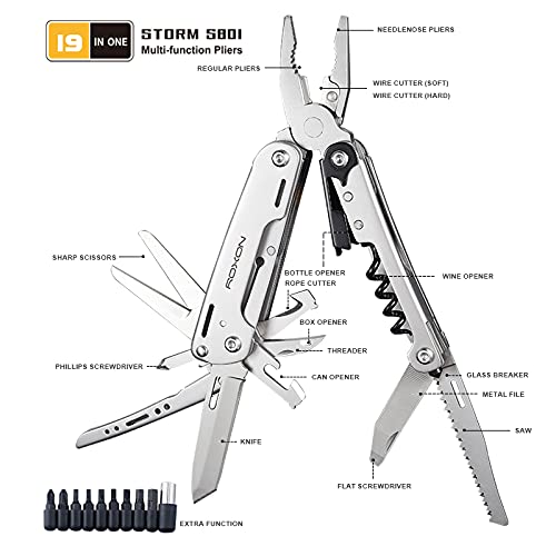 ROXON S801S versión mejorada de STORM 16 en 1 alicates EDC multipropósito para acampar y actividades al aire libre con hoja de sierra bloqueable y tijeras grandes