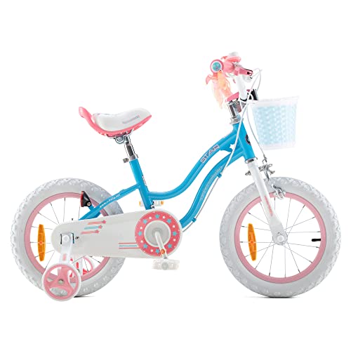 RoyalBaby Bicicleta de Niño niña Stargirl Ruedas auxiliares Bicicletas Infantiles Bicicleta para niños 14 Pulgadas Azul