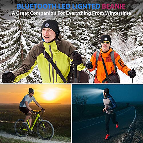 Rpanle Gorro de Invierno Bluetooth 5.0, Regalos originales, con LED Faro USB Recargable Gorra Musical Unisex para Correr Esquiar Senderismo Camping Ciclismo/Responder Llamadas/Escuchar Música