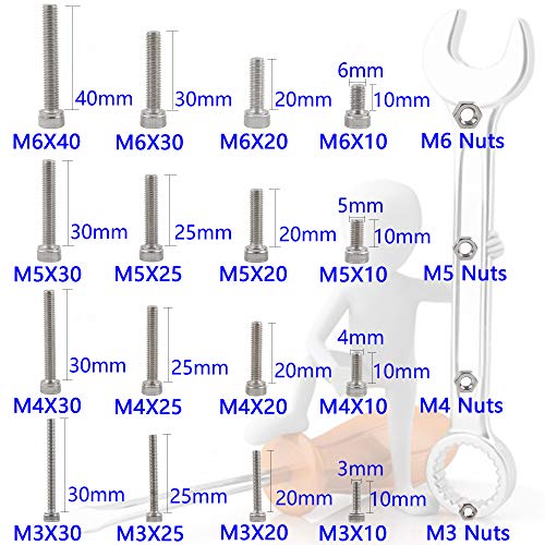 Rshuhx M3 M4 M5 M6 Tornillos de Cabeza Hexagonal Acero Inoxidable 304 Tornillos y Tuercas Tornillos de Cabeza Cilíndrica Kit de Surtido de Sujetadores de Máquina