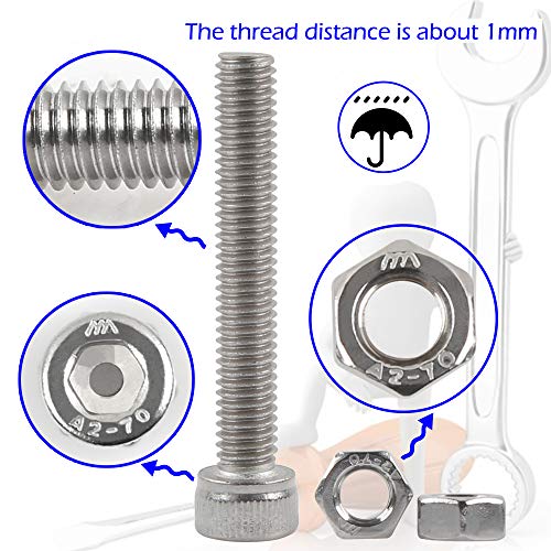 Rshuhx M3 M4 M5 M6 Tornillos de Cabeza Hexagonal Acero Inoxidable 304 Tornillos y Tuercas Tornillos de Cabeza Cilíndrica Kit de Surtido de Sujetadores de Máquina