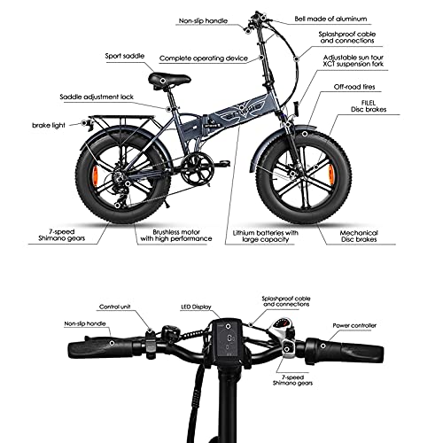 RUBAPOSM Bicicletas Eléctricas Plegables, Viaje Al Aire Libre de Bicicleta de Bici de Montaña Eléctrica Todo Terreno de 20 Pulgadas, Capacidad de Carga 120 kg, Puede Viajar 45 KM/H