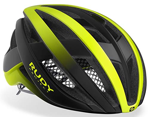 Rudy Project Venger - Casco para bicicleta de carreras, color amarillo fluorescente y negro mate, circunferencia de la cabeza: 51-55 cm