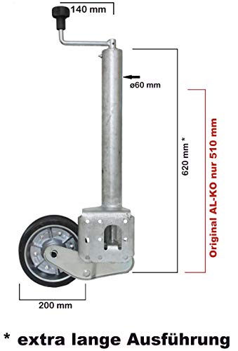 Rueda de apoyo automática para AL-KO heavy duty 500 kg coche remolque caravana Remorque rueda 200x50 mm número de comparación 121238250 mm Vergleichsnummer 1212382