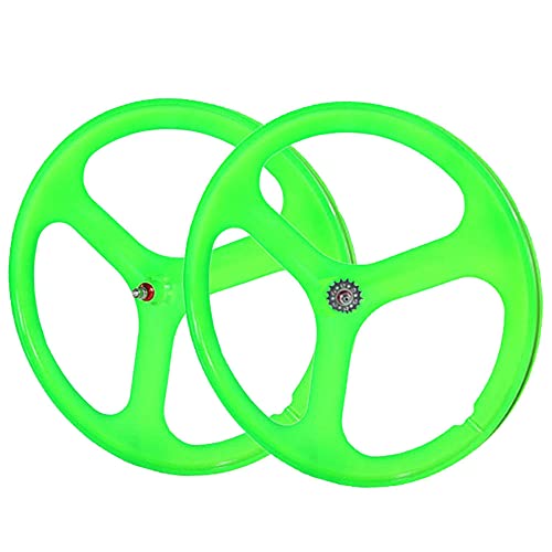 Rueda de Bicicleta Fixie de una Velocidad de aleación de magnesio de 3 Rayos 700c, Juego de Ruedas de Bicicleta de piñón Fijo, Juego de Ruedas Delanteras traseras de Ciclismo-Verde-Doble-Rueda