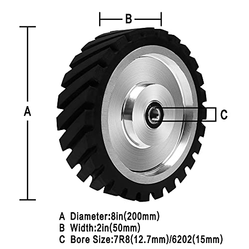 Rueda de goma para amoladora de correa de 8 pulgadas YKLP rueda de contacto de goma serrada para máquina de pulido de correa (rodamiento de 15 mm)