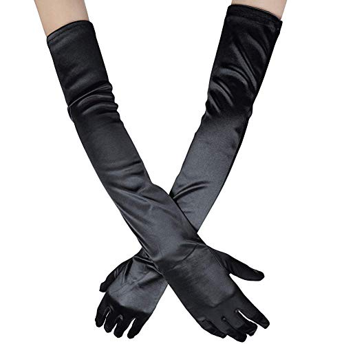 Ruiuzi Long Flapper Evening Opera Bodas Guantes de satén Guantes de los años 20 Longitud del codo 15 '/ 21' para mujeres (21 Inches-negro)