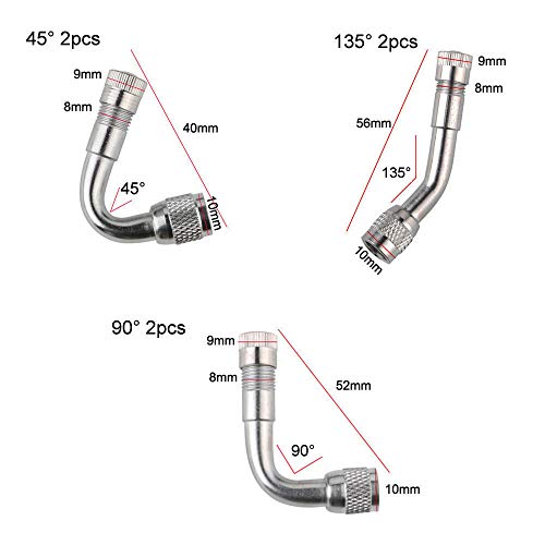 RUNCCI-YUN 6 Piezas de Extensor de Válvula Extensión de Vástago de Válvula de Neumáticos Adaptador de Rueda de Ángulo para Coche Motocicleta Bicicleta Camión, 3 Tipos (Plata)