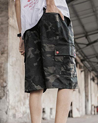 Runyue Pantalón Cargo Corto De Hombre, Casual Bermudas Baggy Shorts Oscuro Camuflaje M