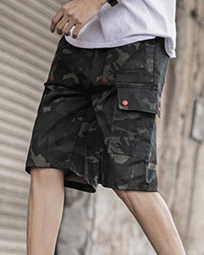 Runyue Pantalón Cargo Corto De Hombre, Casual Bermudas Baggy Shorts Oscuro Camuflaje M