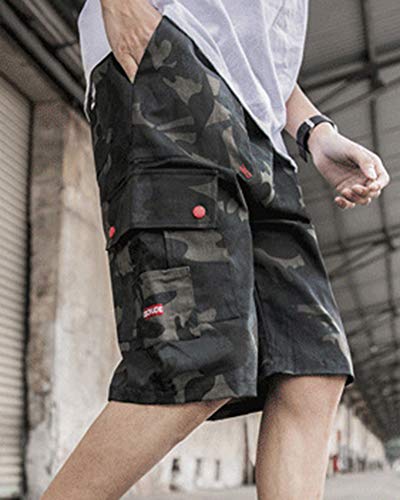 Runyue Pantalón Cargo Corto De Hombre, Casual Bermudas Baggy Shorts Oscuro Camuflaje M