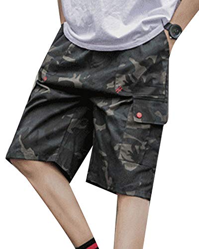 Runyue Pantalón Cargo Corto De Hombre, Casual Bermudas Baggy Shorts Oscuro Camuflaje M