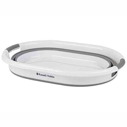 Russell Hobbs LA053879WHTEU Cesta de lavandería plegable, 27L Cesta de lavandería, contenedor de almacenamiento plegable de plástico, asas ergonómicas, cesta de lavado que ahorra espacio, blanco/gris