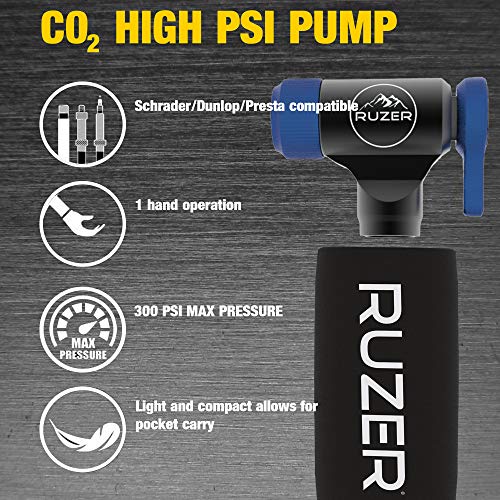 RUZER© Inflador rápido y fácil Presta & Schrader válvula compatible para bicicleta bomba 12 g, 16 g, 20 g y 25 g