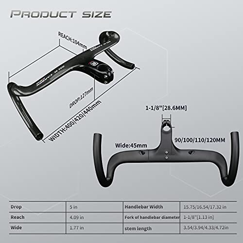 RXL SL 1-1/8“ Manillar de Carbono para Bicicleta de Carretera de enrutamiento Interno Manillar Integrado de 440-120mm