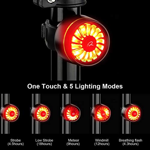 Ryaco Luz Trasera de Bicicleta, luz Trasera Deportiva LED para Bicicleta Recargable por USB, luz Trasera Freno Inteligente roja de Bicicleta de Alta Intensidad a Prueba de Agua,