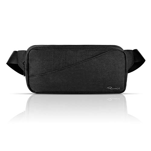 RYACO Riñonera Bolsa de Cintura para Hombres y Mujeres, Riñonera Unisex con 4 Bolsillos con Cremallera y cinturón Ajustable para Actividades al Aire Libre, Senderismo, Viajes, Deporte, Dinero (Negro)