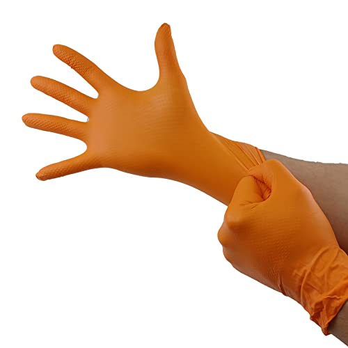 RZ TOOLS GUANTES de NITRILO DIAMANTADO naranjas - Los guantes de nitrilo MÁS RESISTENTES del mercado - SIN LÁTEX - REUTILIZABLES (M)