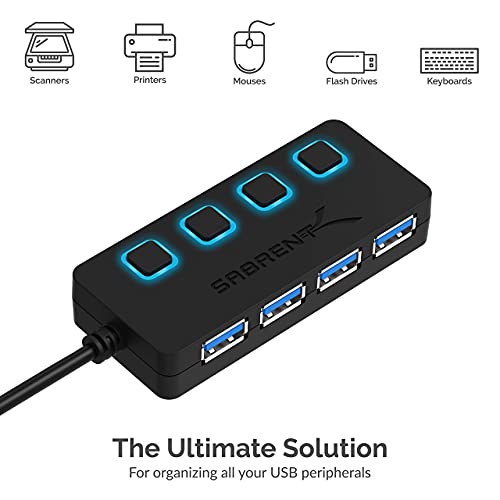 Sabrent Concentrador USB 3.0 con 4 Puertos con interruptores de alimentación Individuales y Leds (HB-UM43)