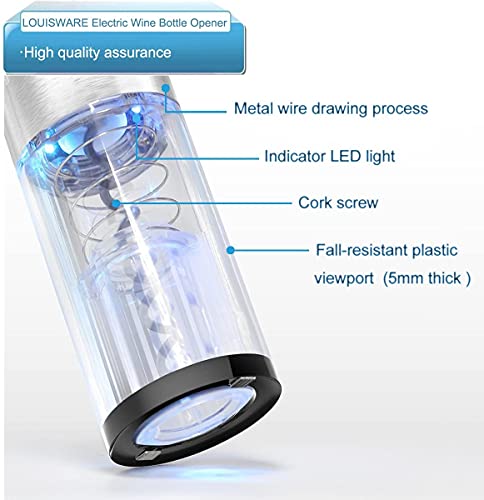 Sacacorchos Eléctrico - LOUISWARE Recargable Automático Abridor de Botellas de Vino, Acero Inoxidable Profesional Abrelatas de Vino Set con Cortador de Hoja