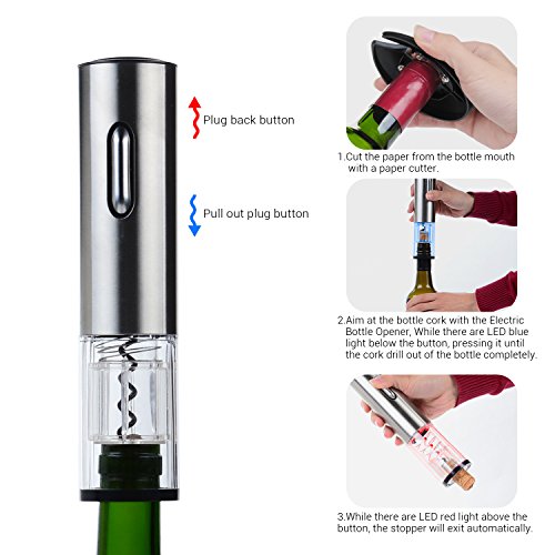 Sacacorchos Vino Eléctrico Automático Profesional - Abridor Botellas Recargable de Vino Abrebotellas Ideal con Cortador de Papel, Vertedor, Tapón de Vino, Silicona de Vacío y Cable de Dato