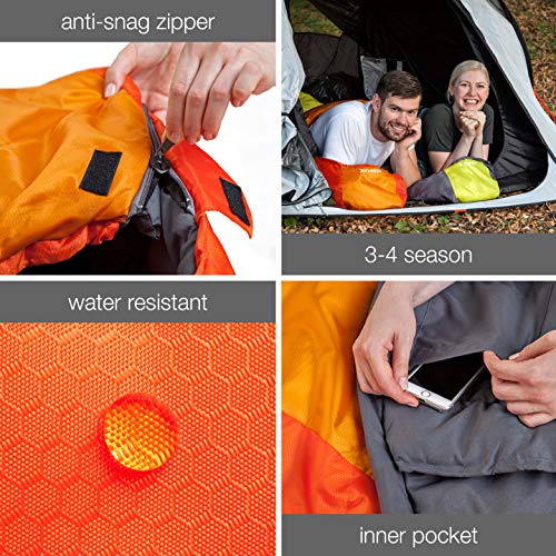 Saco de dormir KeenFlex tipo momia para 3-4 estaciones extra cálido y ligero, compacto, resistente al agua y con control de calor avanzado – ideal para festivales o hacer camping (Rosado)