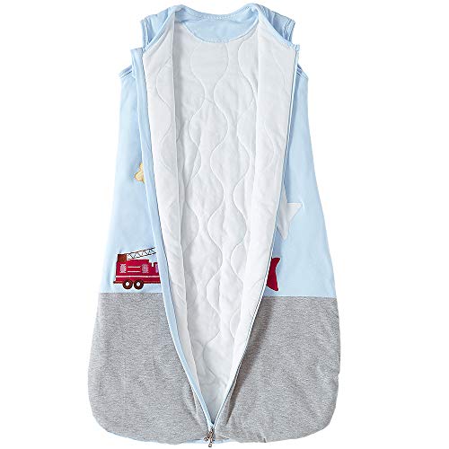 Saco de dormir para bebé de invierno con pies Pijama para niño de algodón 2,5 tog (3 a 6 años, costuras azules-gris)