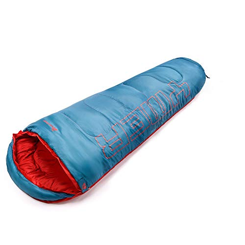 Saco Dormir Tipo Momia con Capucha - para Niños en Viaje Camping Funda vivac Festival Hotel Portátil con Saco de Compresion YMER ((130 + 25) x 60/40 cm, Azul/Naranja)