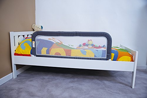 Safety 1st Barrera de cama portátil y extensible, Barandilla cama plegable de viaje, barrera de cama con protección anticaídas, color Gris