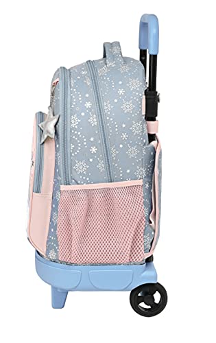 Safta Mochila Escolar con Carro Incluido y Espalda Acolchada de Frozen II Magical Seasons, 330x220x450 mm, Gris Azulado/Rosa Claro